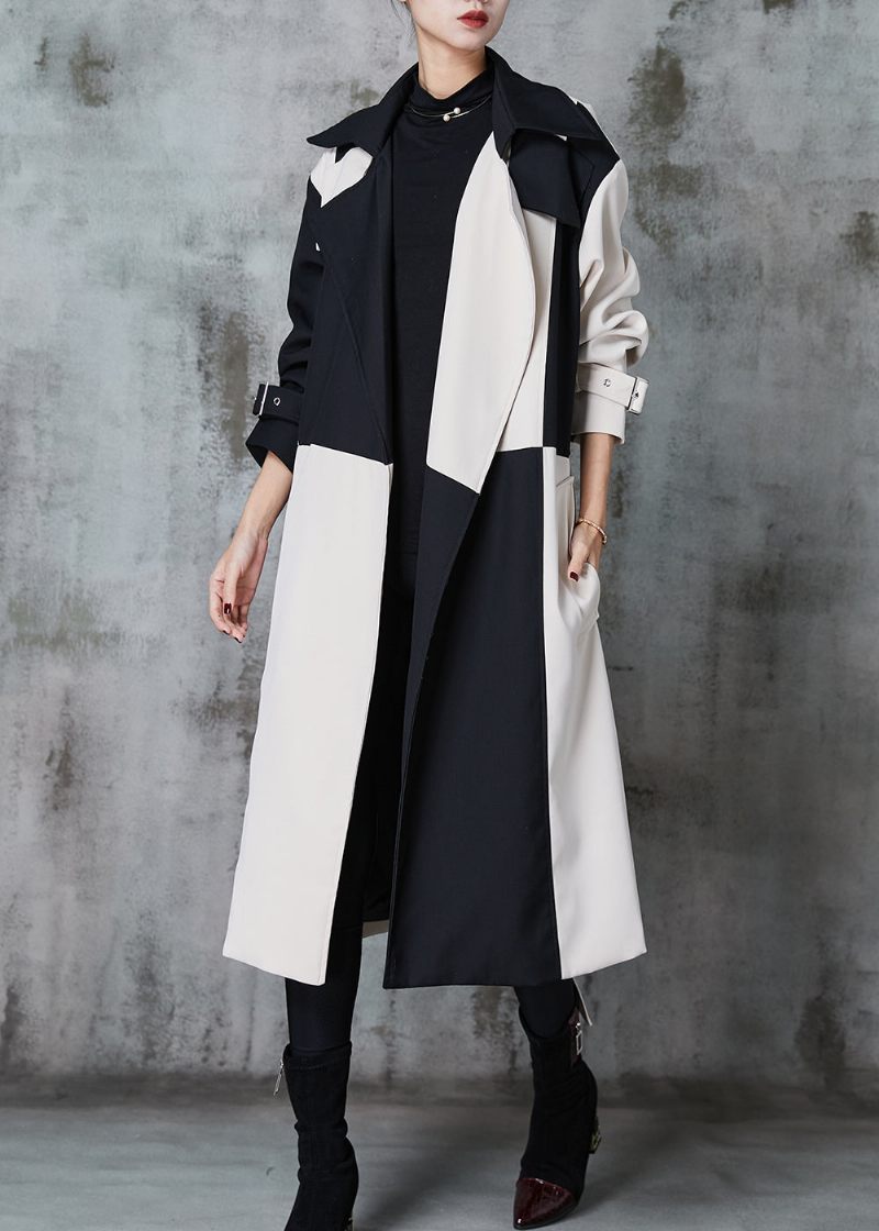 Italiensk Colorblock Asymmetrisk Patchwork Bomuld Trenchs Spring - Dame trenchcoats