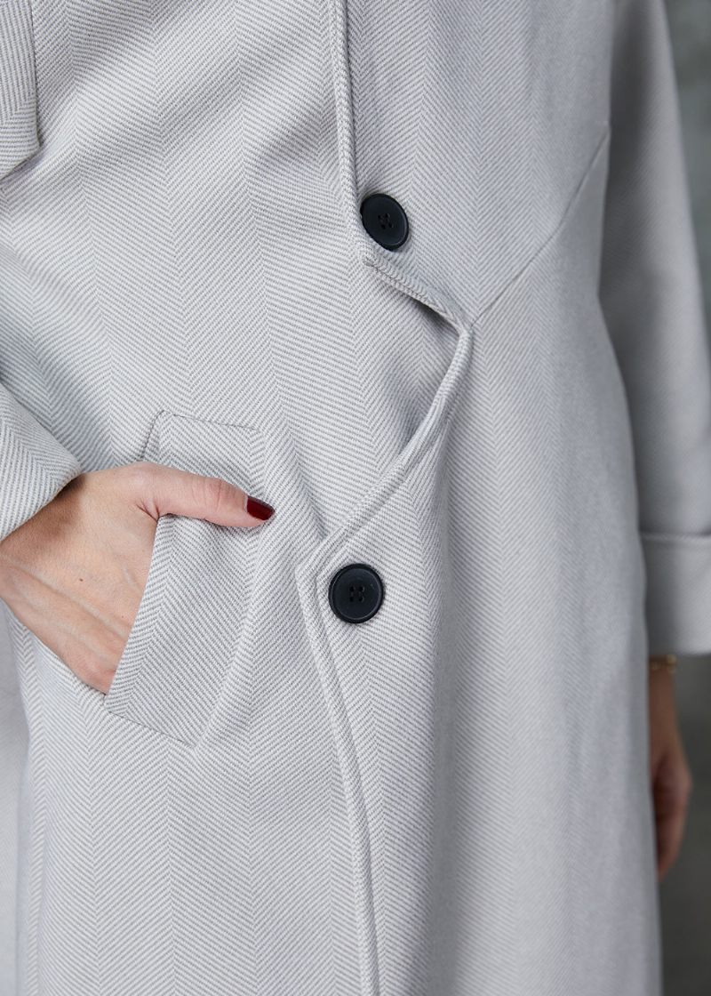 Italiensk Grå Asymmetrisk Patchwork Uldfrakker Forår - Dame trenchcoats