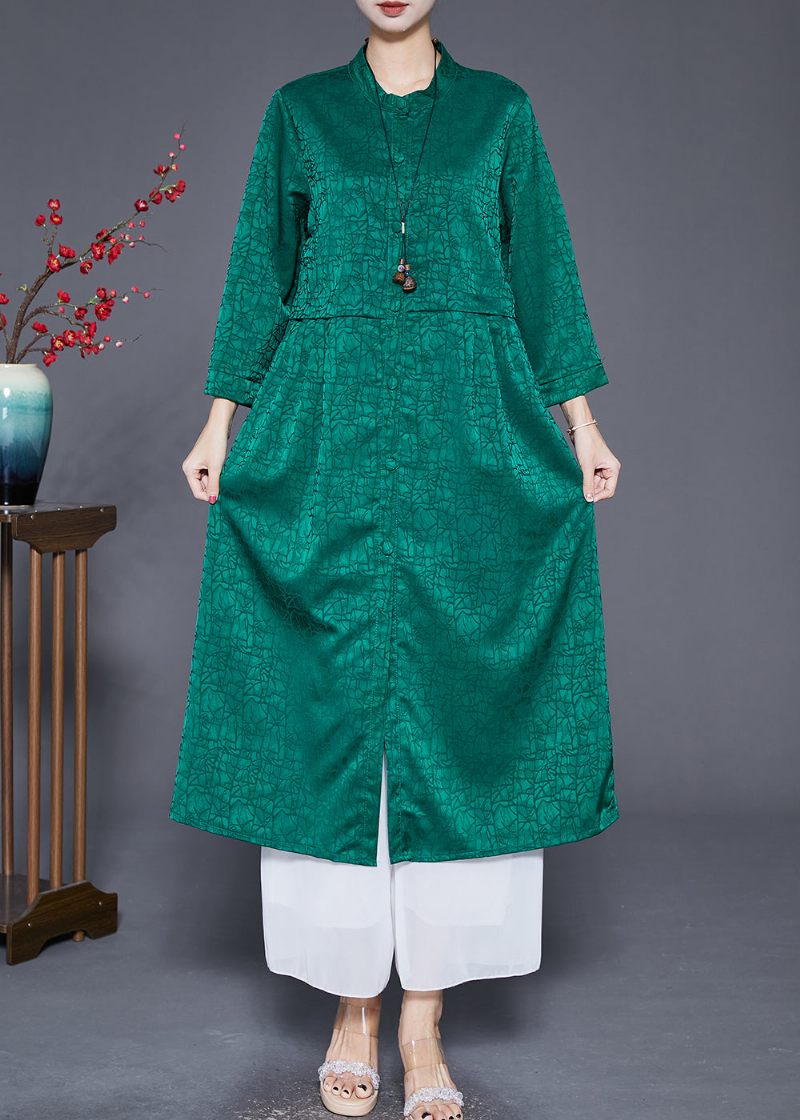 Italiensk Grøn Craquelure Slim Fit Silk Trench Coats Efterår - Dame trenchcoats