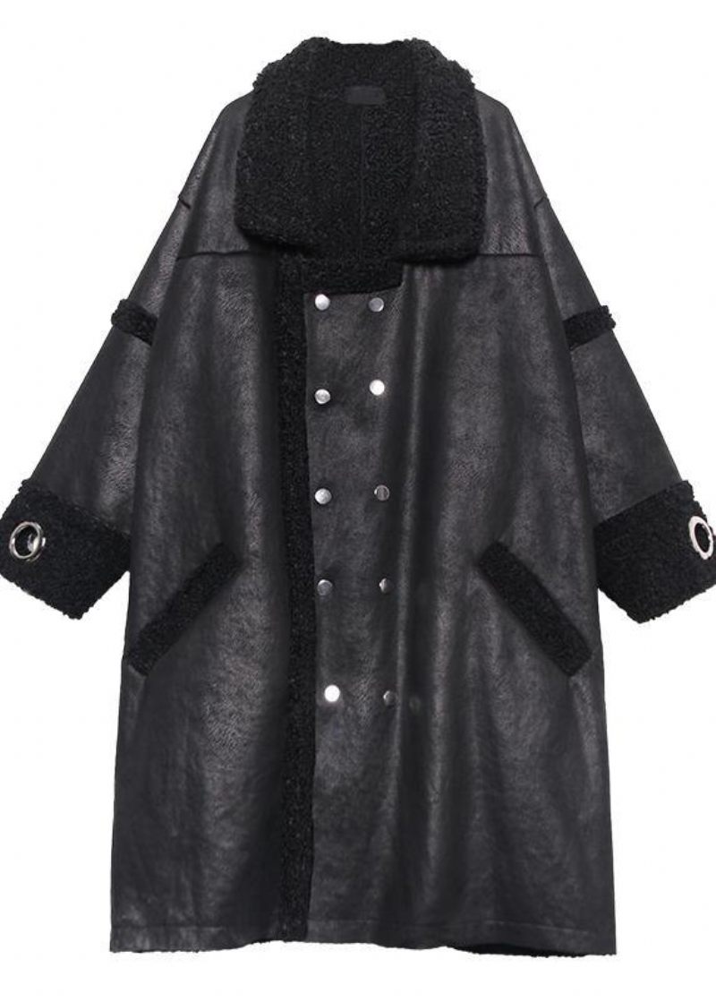 Klassisk Firkantet Krave Dobbelt Bryst Fine Lange Frakker Sorte Art Damefrakker - Dame trenchcoats