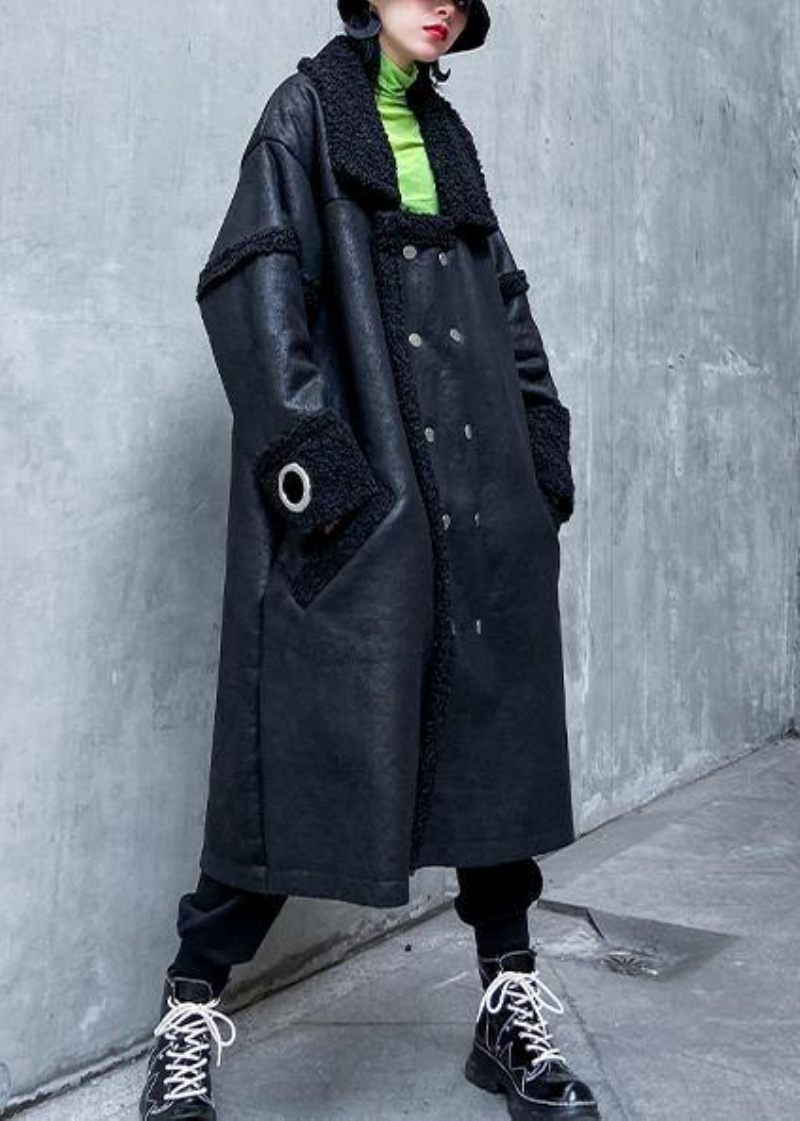 Klassisk Firkantet Krave Dobbelt Bryst Fine Lange Frakker Sorte Art Damefrakker - Dame trenchcoats