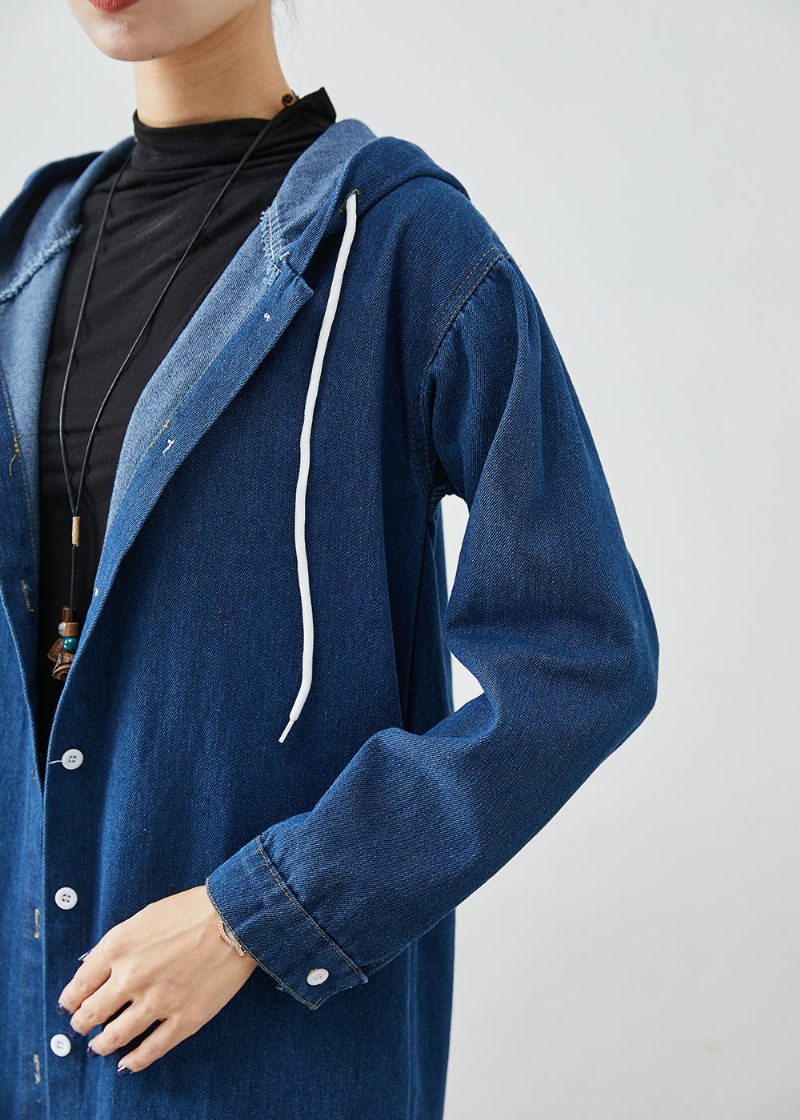 Klassisk Marineblå Hættetrøje Denimfrakke Outwear Efterår - Dame trenchcoats