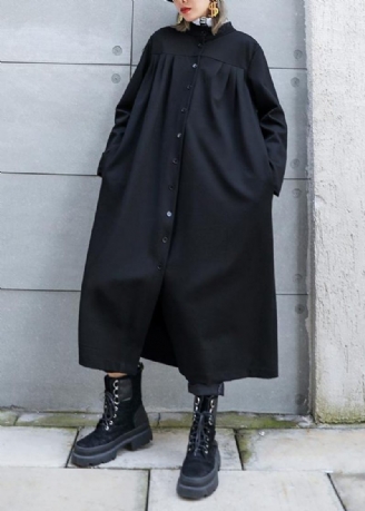 Klassisk Sort Fint Outfit Work Outfits Stander Krave Knap Efterårsfrakke