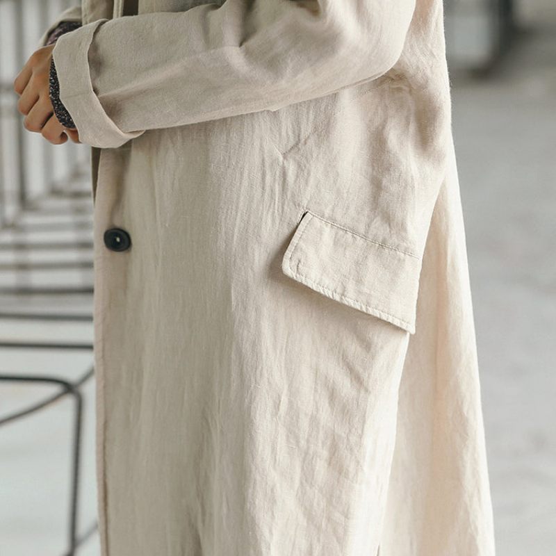 Kvinder Nøgen Lang Frakke Oversize Udskæret Trenchcoat Side Åben Baggy Coat - Dame trenchcoats