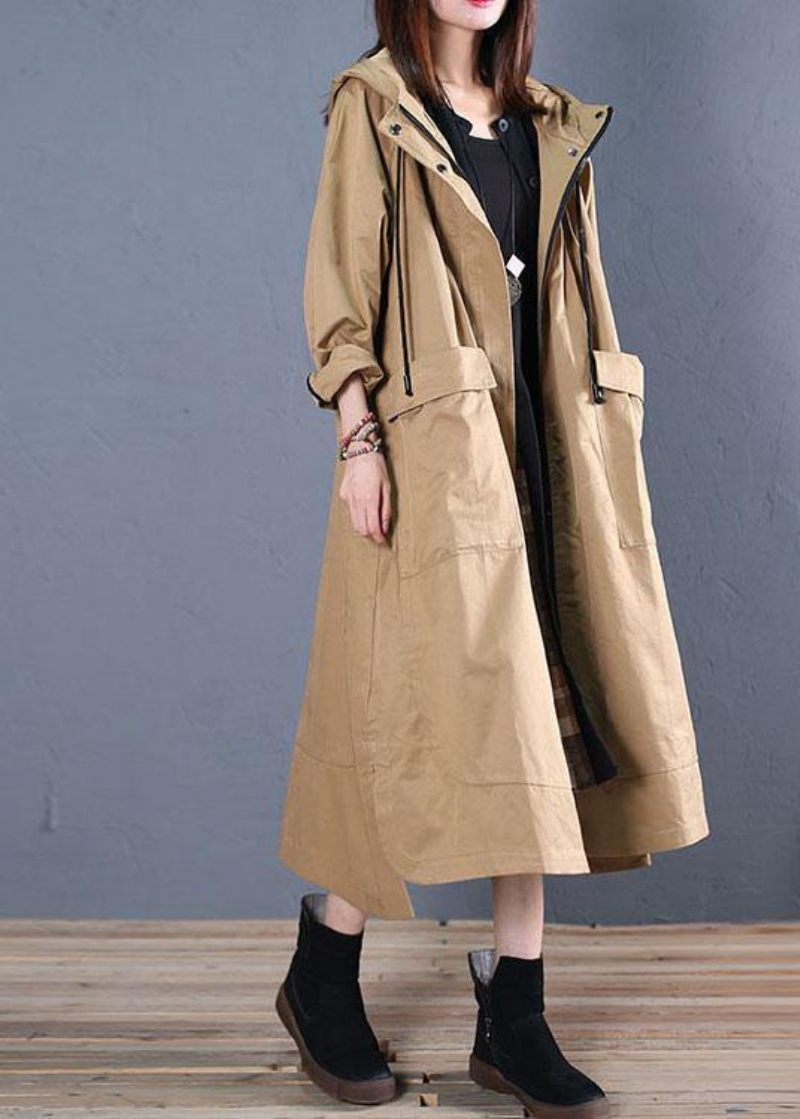 Kvinder Oversize Lang Vinterfrakke Efterår Kaki Hætte Lavt Design Jakker - Dame trenchcoats