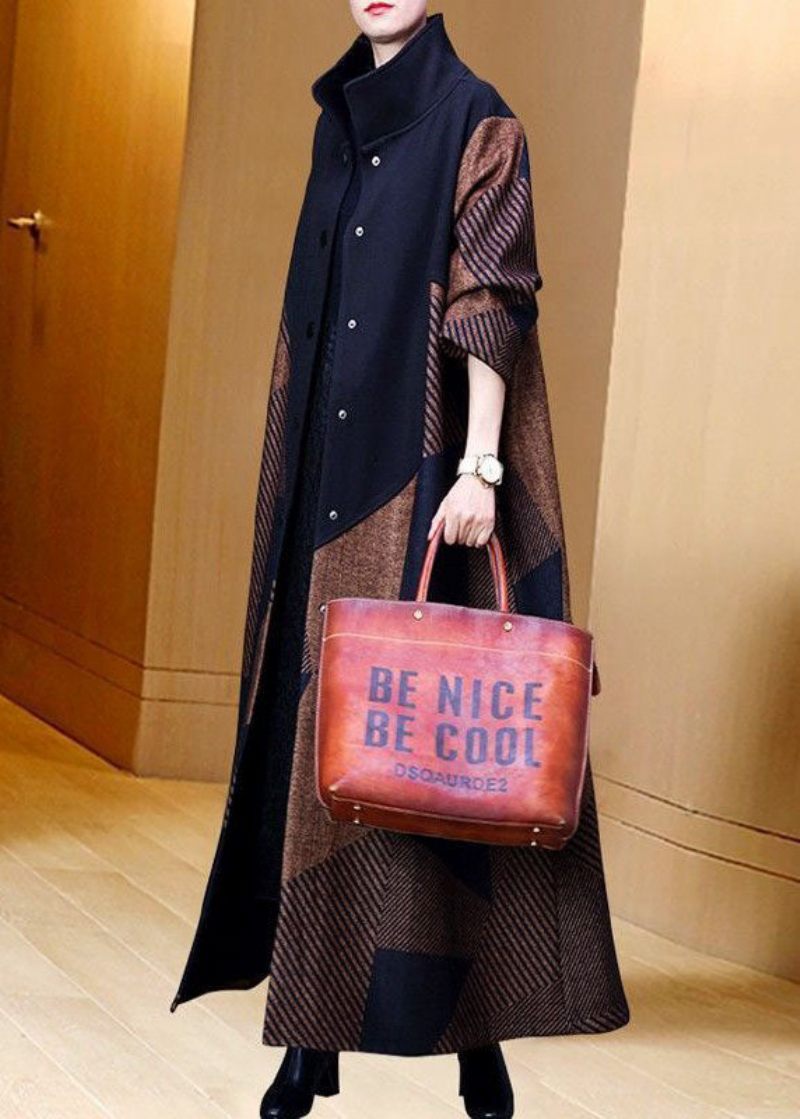 Kvinder Rød Oversized Stribet Varm Fleece Uld Frakke Outwear Spring - Dame trenchcoats