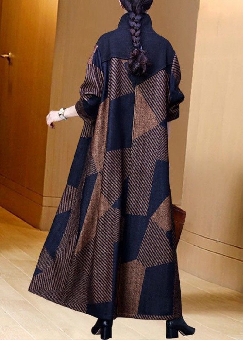 Kvinder Rød Oversized Stribet Varm Fleece Uld Frakke Outwear Spring - Dame trenchcoats