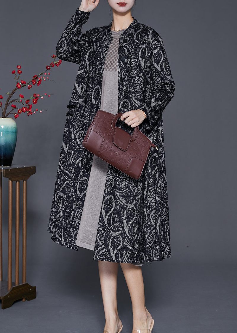 Kvinder Sort Oversized Print Bomuld Trench Coats Efterår - Dame trenchcoats