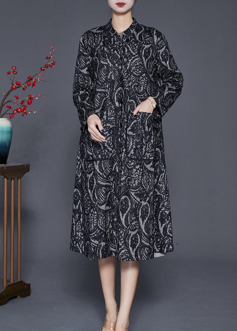 Kvinder Sort Oversized Print Bomuld Trench Coats Efterår - Dame trenchcoats