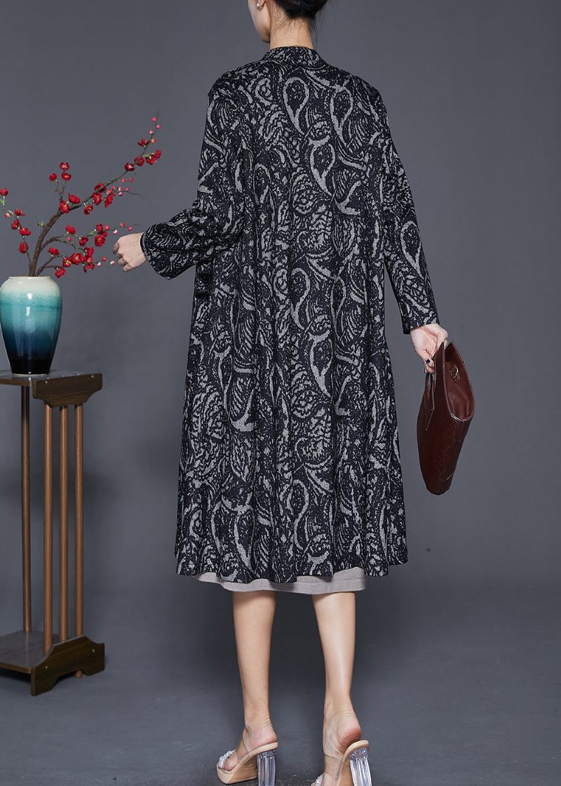 Kvinder Sort Oversized Print Bomuld Trench Coats Efterår - Dame trenchcoats