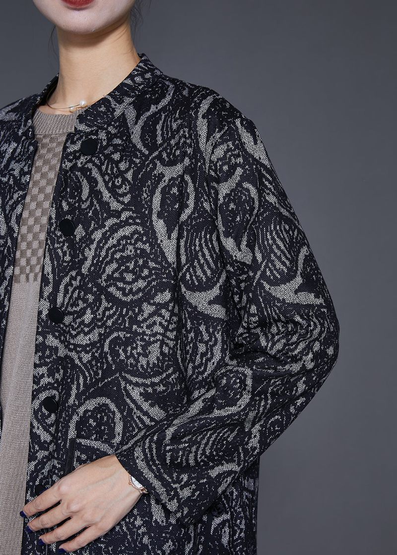 Kvinder Sort Oversized Print Bomuld Trench Coats Efterår - Dame trenchcoats