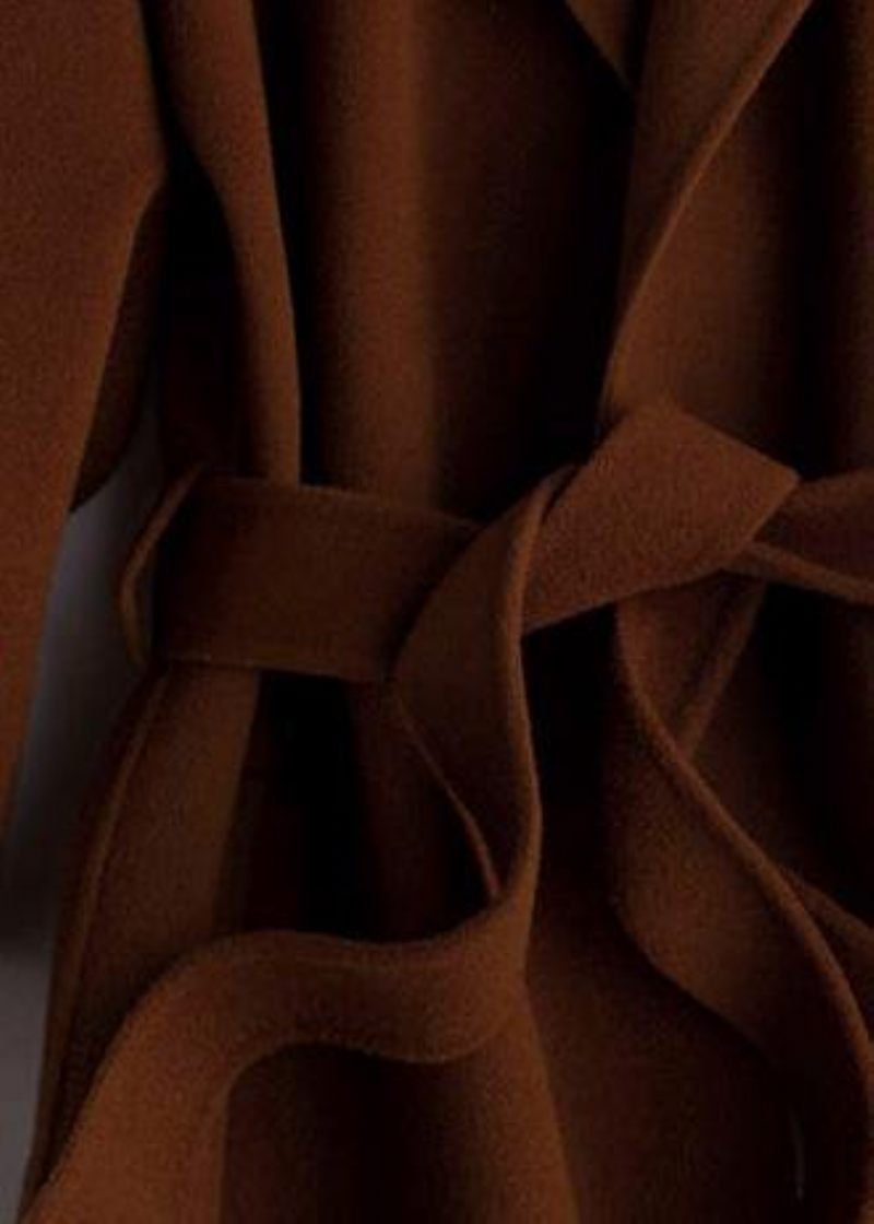 Luksus Oversize Trench Coat Brun Notched Tie Talje Ulden Dame - Dame trenchcoats