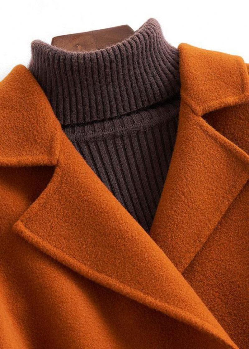 Mode Brun Uldfrakker Damer Løstsiddende Mellemlængde Jakker Binde Taljefrakke - Dame trenchcoats