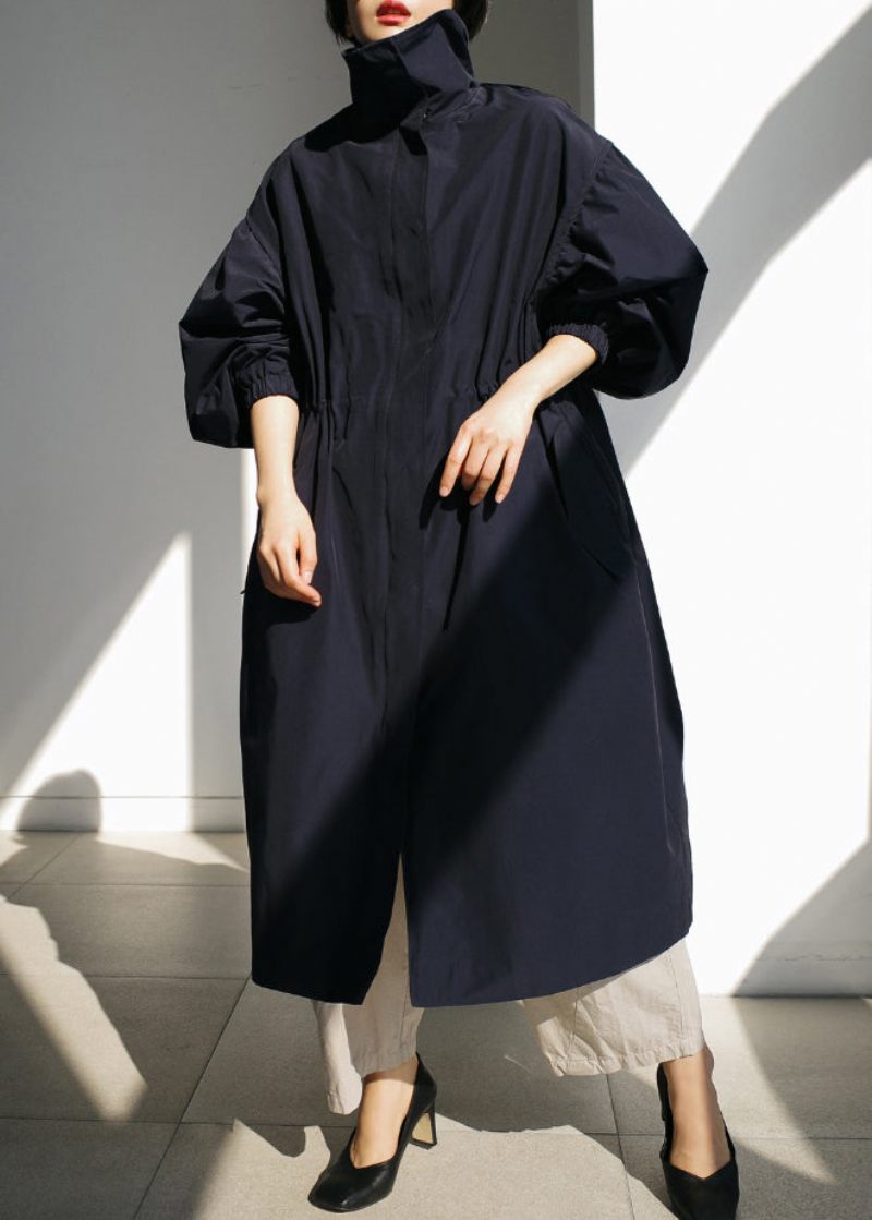 Navy Stand Krave Lynlås Trench Coats Langærmet - Navy