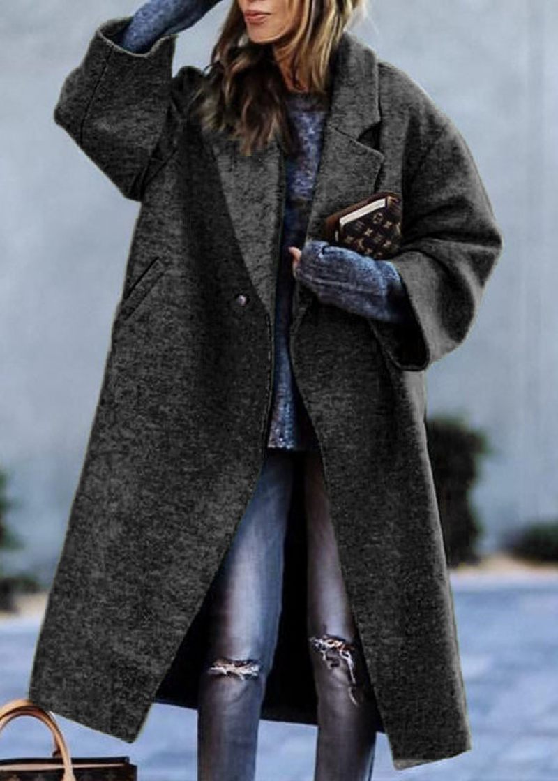Original Design Grå Abstrakt Peter Pan Kravelommer Ulden Trench Spring - Dame trenchcoats