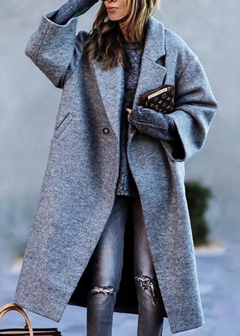 Original Design Grå Abstrakt Peter Pan Kravelommer Ulden Trench Spring - Dame trenchcoats