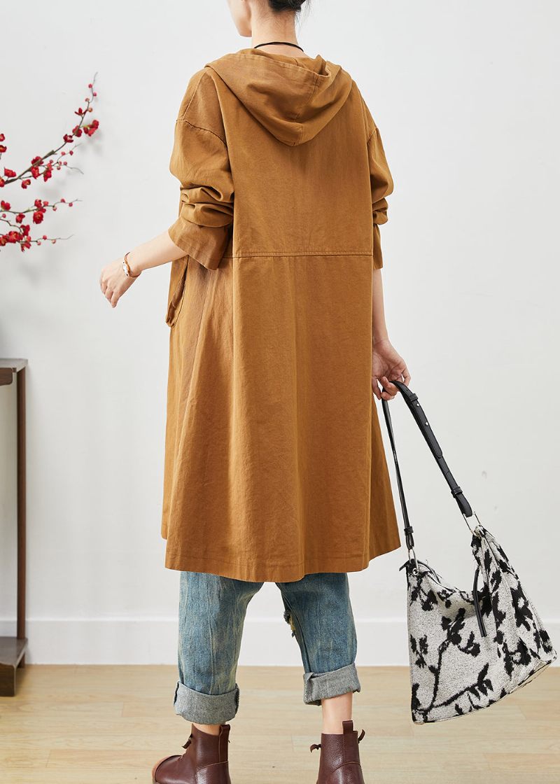 Plus Size Orange Hættelommer Bomuld Frakke Outwear Spring - Dame trenchcoats