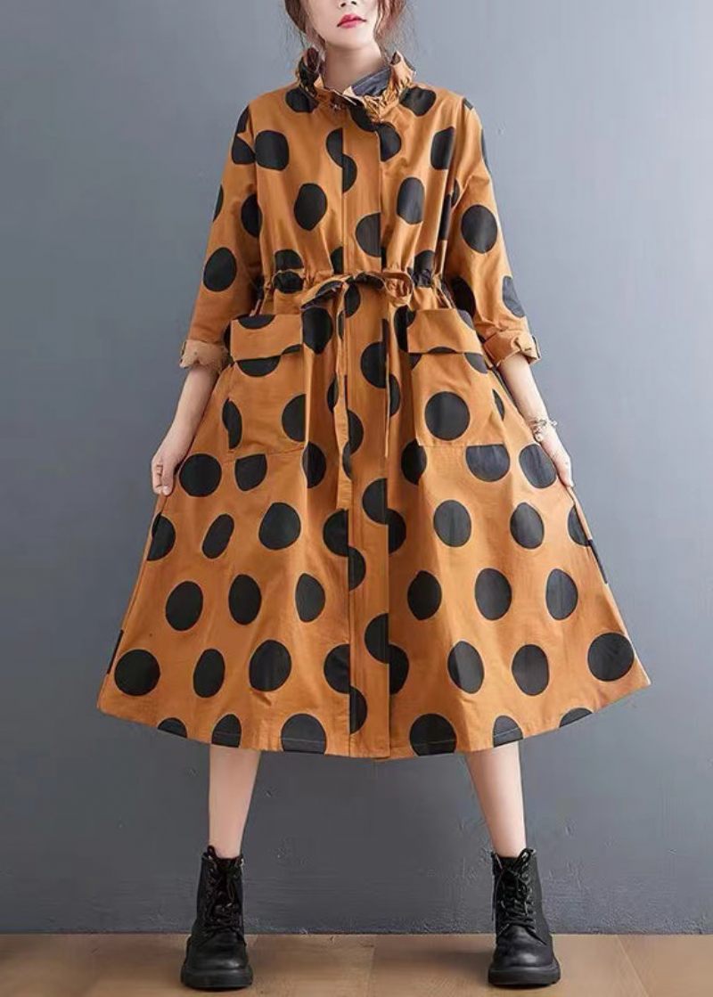 Plus Size Røde Flæsede Lommer Dot Snøre Bomuld Frakker Spring - Dame trenchcoats