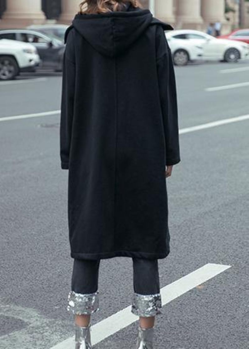Stil Sorte Fine Frakker Kvinder Hættetræksnor Efterår Outwear - Dame trenchcoats