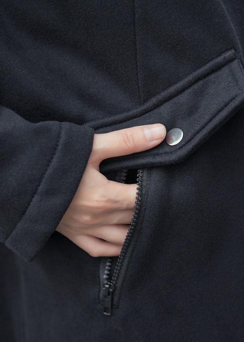Stil Sorte Fine Frakker Kvinder Hættetræksnor Efterår Outwear - Dame trenchcoats