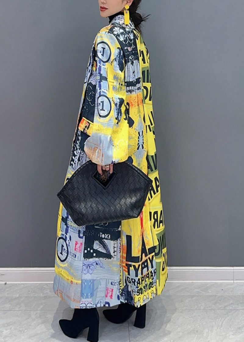 Unik Gul The Press Style Print Lommer Patchwork Bomuld Frakker Efterår - Dame trenchcoats