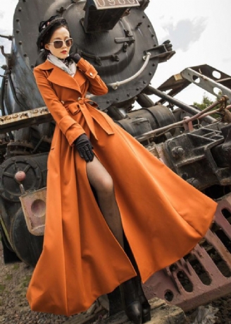 Unik Orange Silm Fit Double Breast Bomuld Frakke Outwear Spring