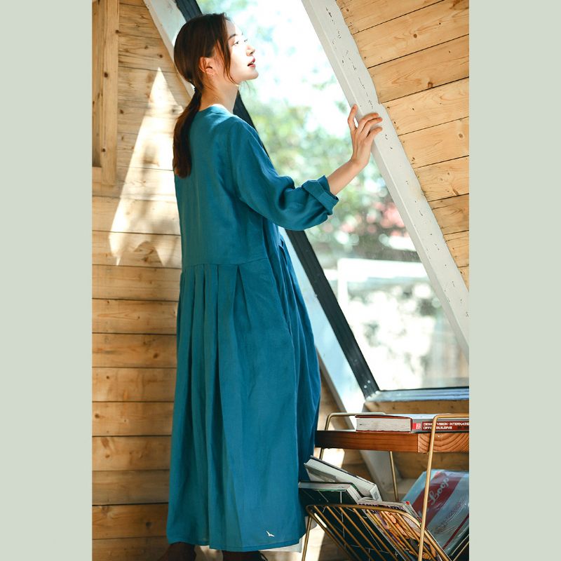 Vintage Blå Frakke Overdimensioneret V-hals Cinched Boutique Langærmet Baggy - Dame trenchcoats