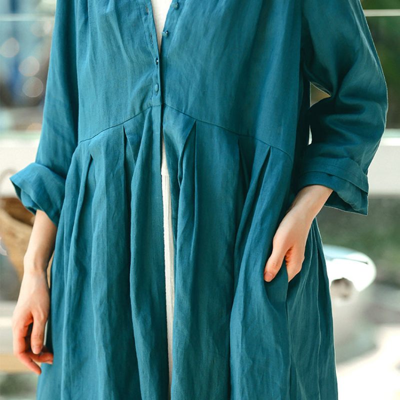 Vintage Blå Frakke Overdimensioneret V-hals Cinched Boutique Langærmet Baggy - Dame trenchcoats