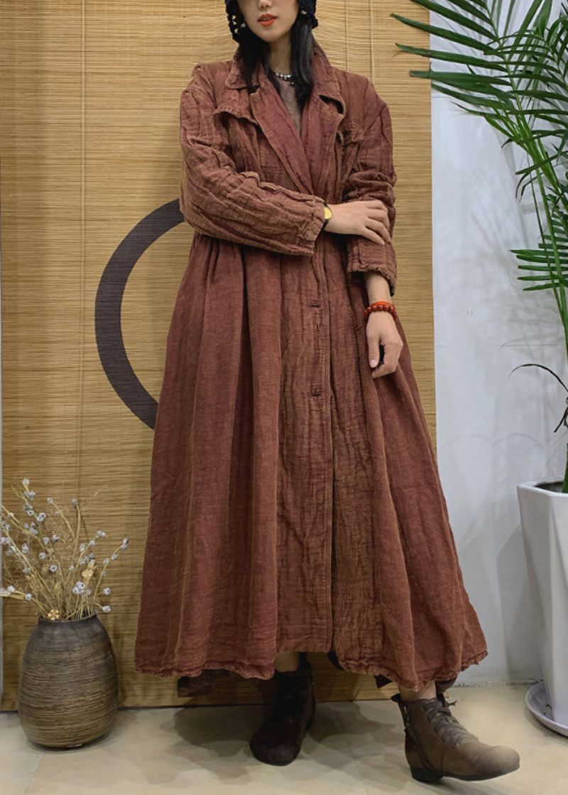 Vintage Karamel Kærv Knap Linned Trenchcoat Fjeder - Dame trenchcoats