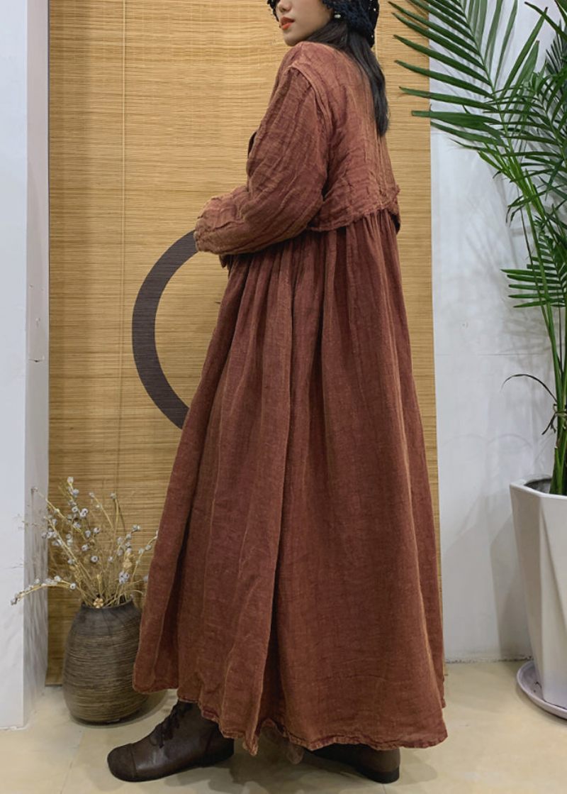 Vintage Karamel Kærv Knap Linned Trenchcoat Fjeder - Dame trenchcoats