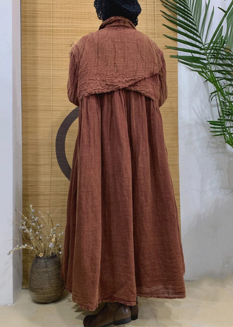 Vintage Karamel Kærv Knap Linned Trenchcoat Fjeder - Dame trenchcoats