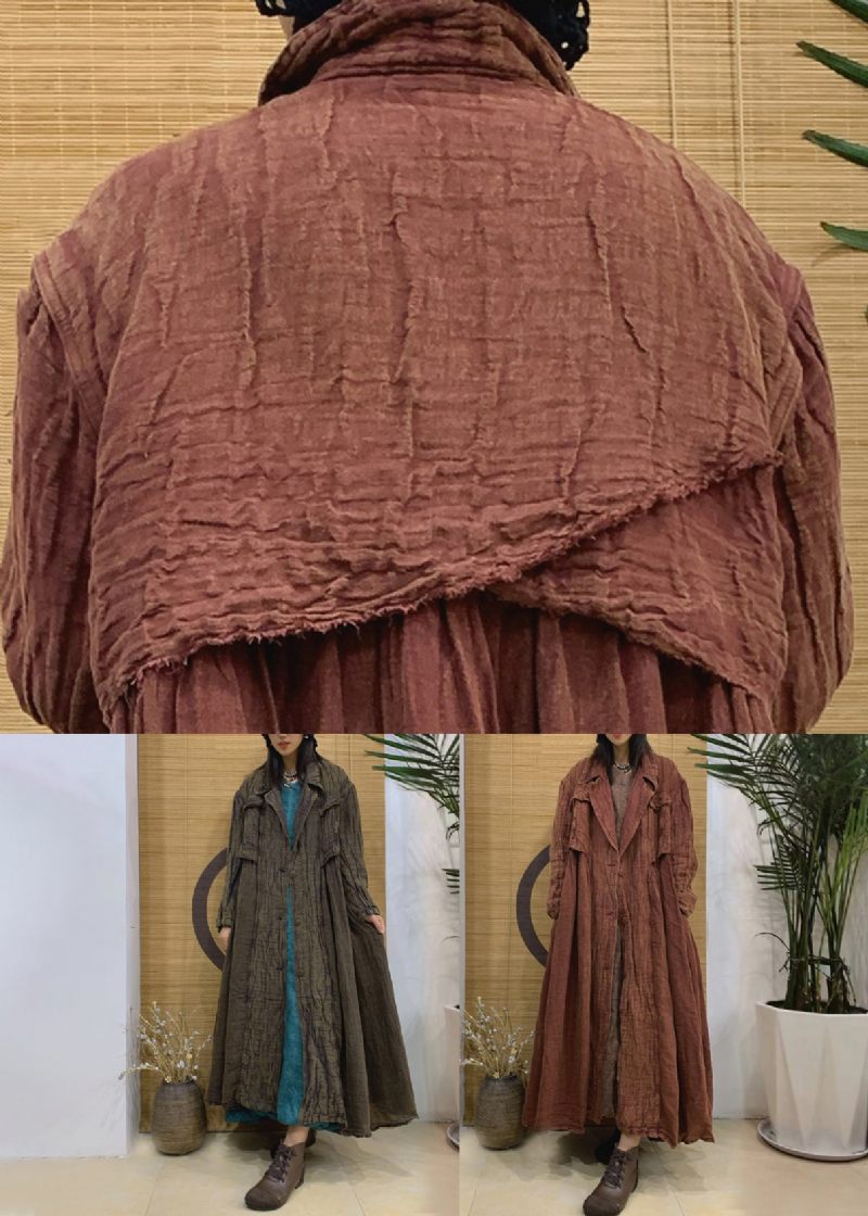 Vintage Karamel Kærv Knap Linned Trenchcoat Fjeder - Dame trenchcoats