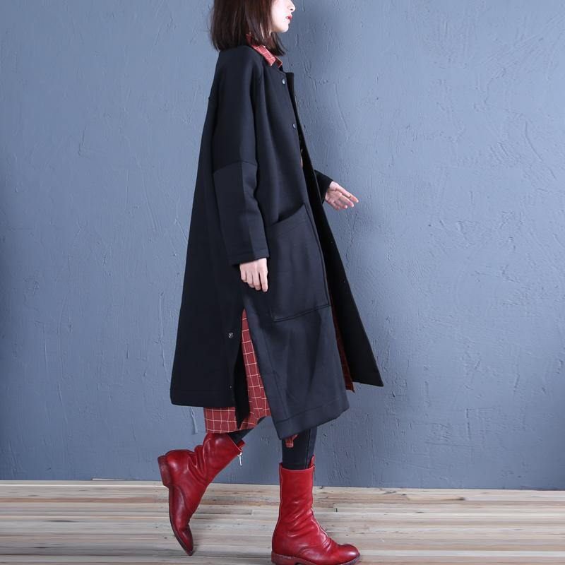 Vintage Plus Size Tøj Sort Side Åben Efterår Kvinder Frakker - Dame trenchcoats