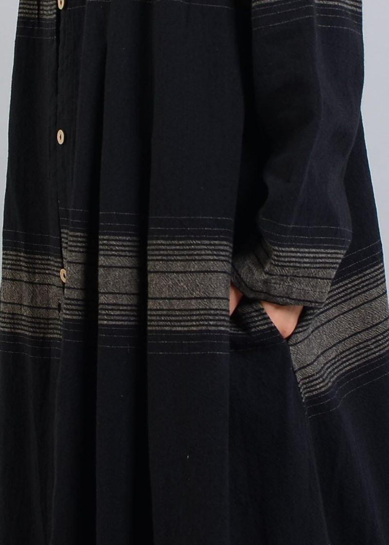 Vintage Plus Size Tøj Trenchcoat Efterår Sort Plaid Revers Knapfrakker - Dame trenchcoats