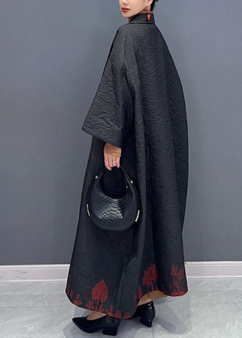 Vintage Sort Asymmetrisk Print Lange Trenchcoats Ærmer - Dame trenchcoats