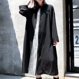 Vintage Sorte Kaftaner Oversized Turn-down Krave Efterår Kjoler Elegante Patchwork Baggy