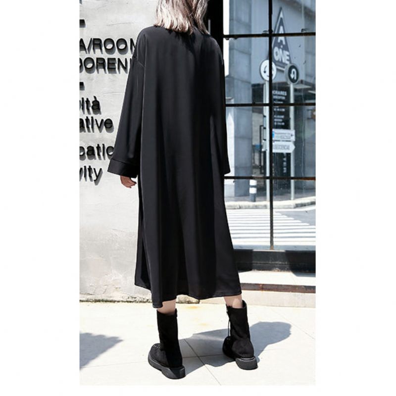 Vintage Sorte Kaftaner Oversized Turn-down Krave Efterår Kjoler Elegante Patchwork Baggy - Dame trenchcoats