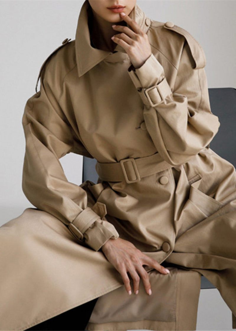 Vogue Khaki Peter Pan Krave Knaplommer Bomuld Trench Coats Langærmede - Khaki